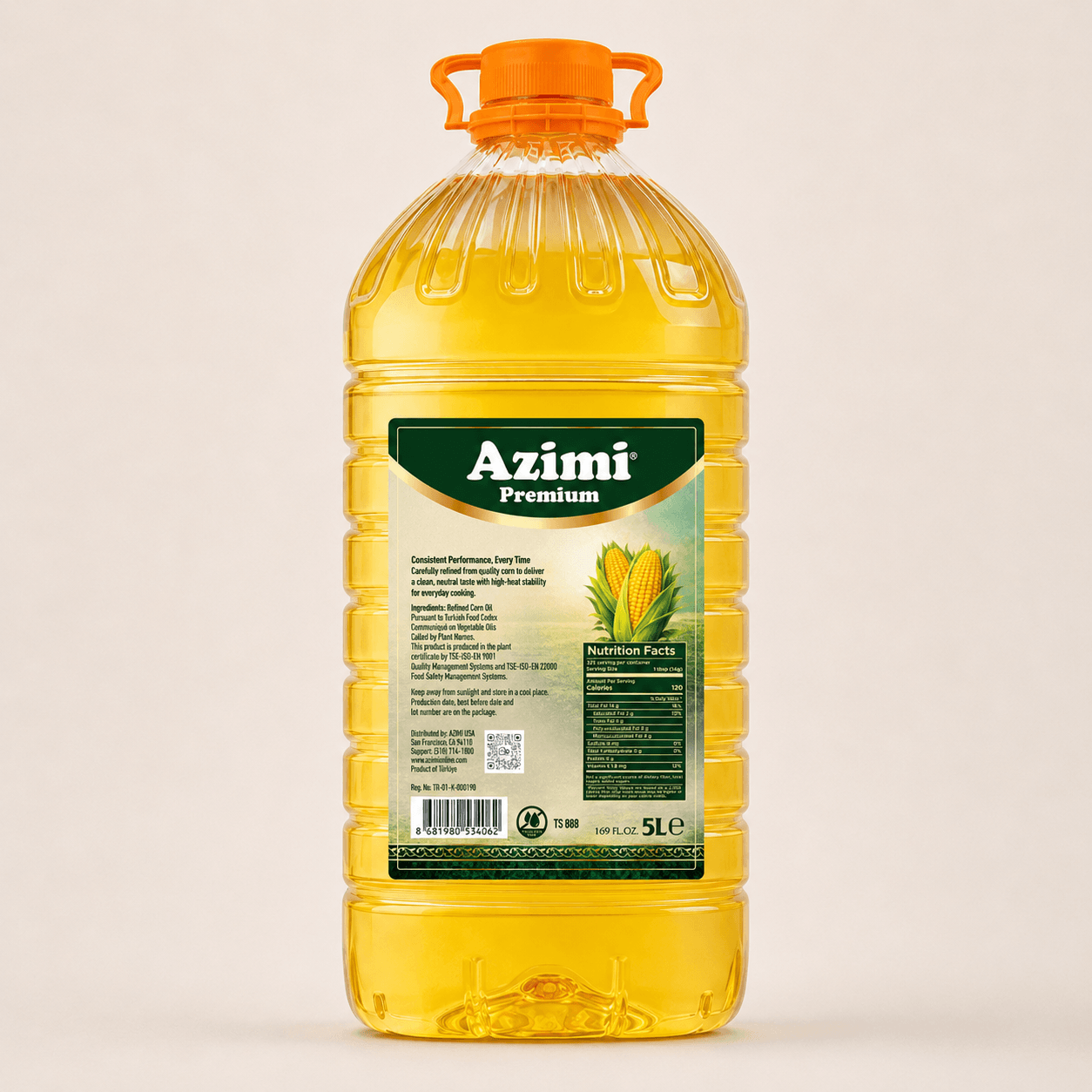 Azimi Premium Corn Oil 5L | 100% Pure - Cholesterol Free