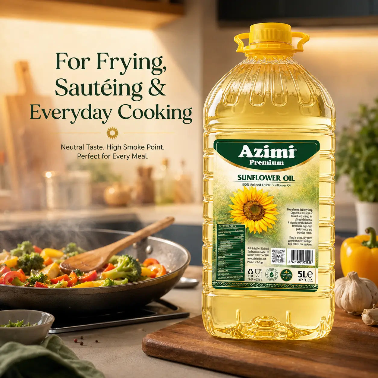 Azimi Premium - 100% Pure Sunflower Oil, (5L) 1.32 Gallon