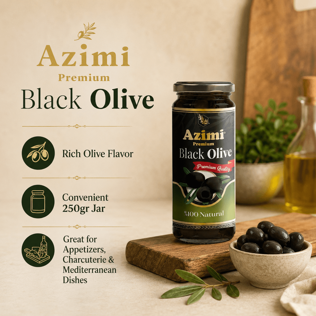 Azimi Premium Black Olives 465gr