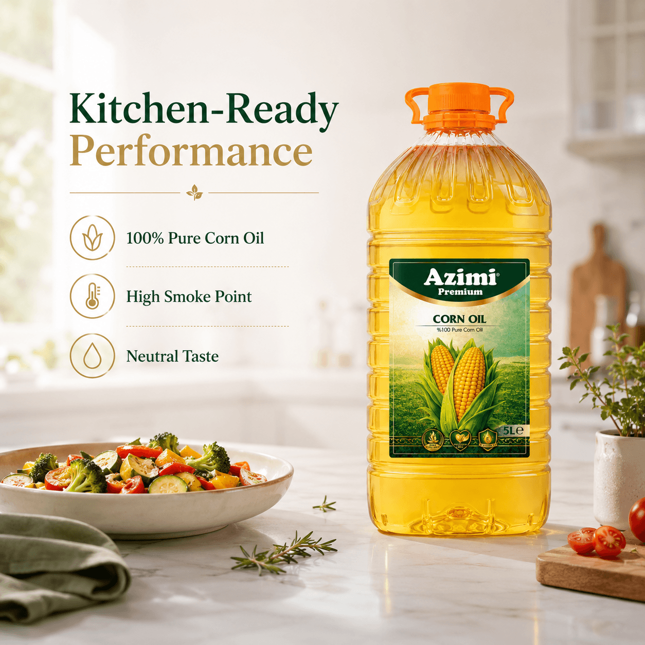 Azimi Premium Corn Oil 5L | 100% Pure - Cholesterol Free