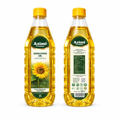Azimi - 100% Pure Sunflower Oil, (1L) 33.8 Fl Oz | Enhanced with Vitamin A & E