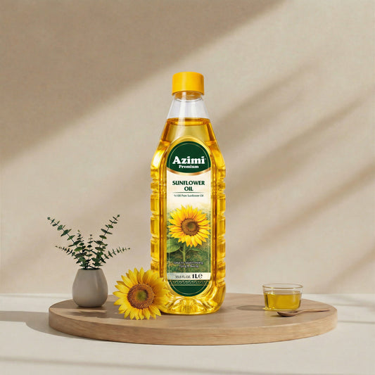 Azimi - 100% Pure Sunflower Oil, (1L) 33.8 Fl Oz | Enhanced with Vitamin A & E