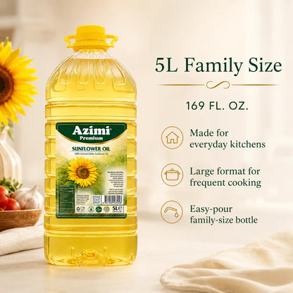 Azimi Premium - 100% Pure Sunflower Oil, (5L) 1.32 Gallon