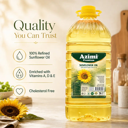 Azimi Premium - 100% Pure Sunflower Oil, (5L) 1.32 Gallon