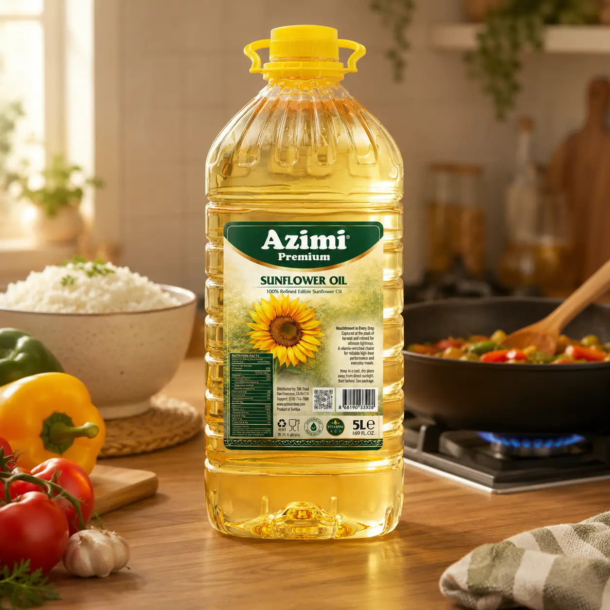 Azimi Premium - 100% Pure Sunflower Oil, (5L) 1.32 Gallon
