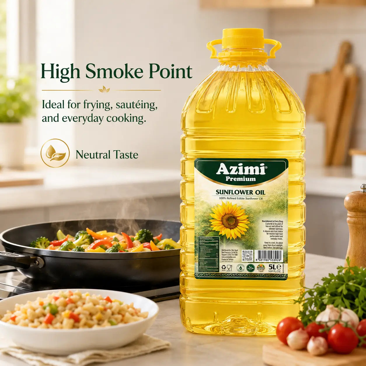 Azimi Premium - 100% Pure Sunflower Oil, (5L) 1.32 Gallon