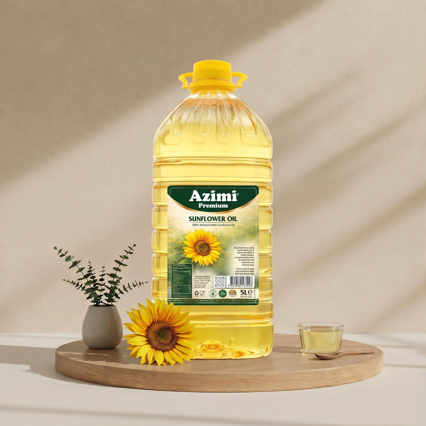 Azimi Premium - 100% Pure Sunflower Oil, (5L) 1.32 Gallon